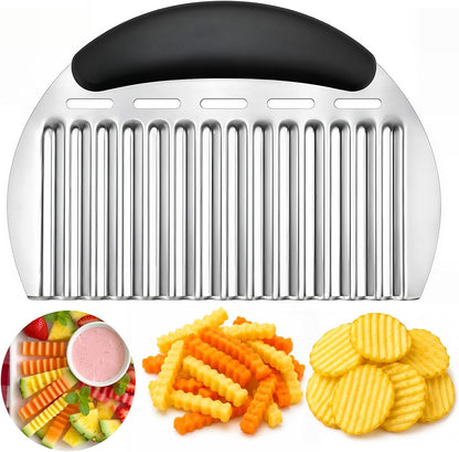 Large Crinkle Cutter French Fry Cutter, Stainless Steel Wavy Slicer | Large Crinkle Potato Slicer Wavy Chopper, Crinkle Cutting Chopping Tools with Handle