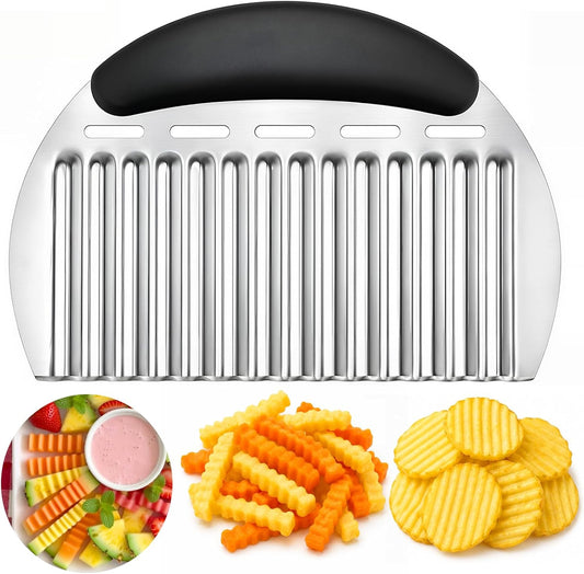 Large Crinkle Cutter French Fry Cutter, Stainless Steel Wavy Slicer | Large Crinkle Potato Slicer Wavy Chopper, Crinkle Cutting Chopping Tools with Handle
