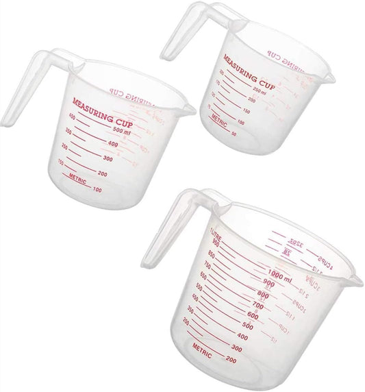 Plastic Measuring Cup Set, 3Pcs | BPA Free Plastic Clear Heat-resistant with Angled Grip and Spout Stackable Liquid Measuring Cup for Kitchen Use