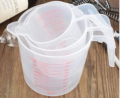 Plastic Measuring Cup Set, 3Pcs | BPA Free Plastic Clear Heat-resistant with Angled Grip and Spout Stackable Liquid Measuring Cup for Kitchen Use