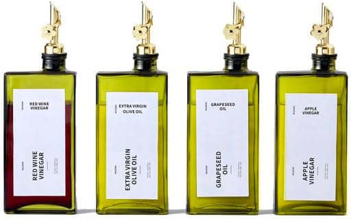 Olive Oil Dispenser Bottle for Kitchen, 16.9oz /500ml Cooking Vinegar Dispenser Bottle Set, Glass Sauce Container, Labels, Brush, Funnel, Stoppers, Green for Oil, Wine