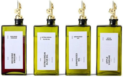 Olive Oil Dispenser Bottle for Kitchen, 16.9oz /500ml Cooking Vinegar Dispenser Bottle Set, Glass Sauce Container, Labels, Brush, Funnel, Stoppers, Green for Oil, Wine
