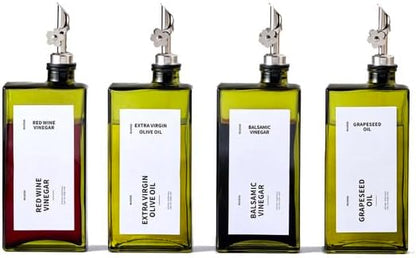 Olive Oil Dispenser Bottle for Kitchen, 16.9oz /500ml Cooking Vinegar Dispenser Bottle Set, Glass Sauce Container, Labels, Brush, Funnel, Stoppers, Green for Oil, Wine