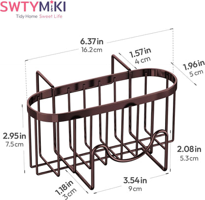 SWTYMIKI Sponge Holder for Kitchen Sink - Movable Kitchen Sink Caddy with M Shape Hook, Stainless Steel Hanging Sponges Caddy Organizer in Double Bowl Sinks Depth>3.15in, Middle Divider<1.5in, Black