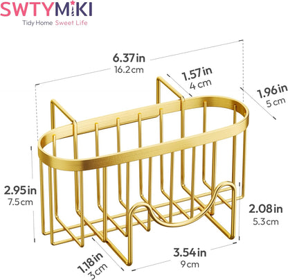 SWTYMIKI Sponge Holder for Kitchen Sink - Movable Kitchen Sink Caddy with M Shape Hook, Stainless Steel Hanging Sponges Caddy Organizer in Double Bowl Sinks Depth>3.15in, Middle Divider<1.5in, Black