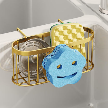 SWTYMIKI Sponge Holder for Kitchen Sink - Movable Kitchen Sink Caddy with M Shape Hook, Stainless Steel Hanging Sponges Caddy Organizer in Double Bowl Sinks Depth>3.15in, Middle Divider<1.5in, Black