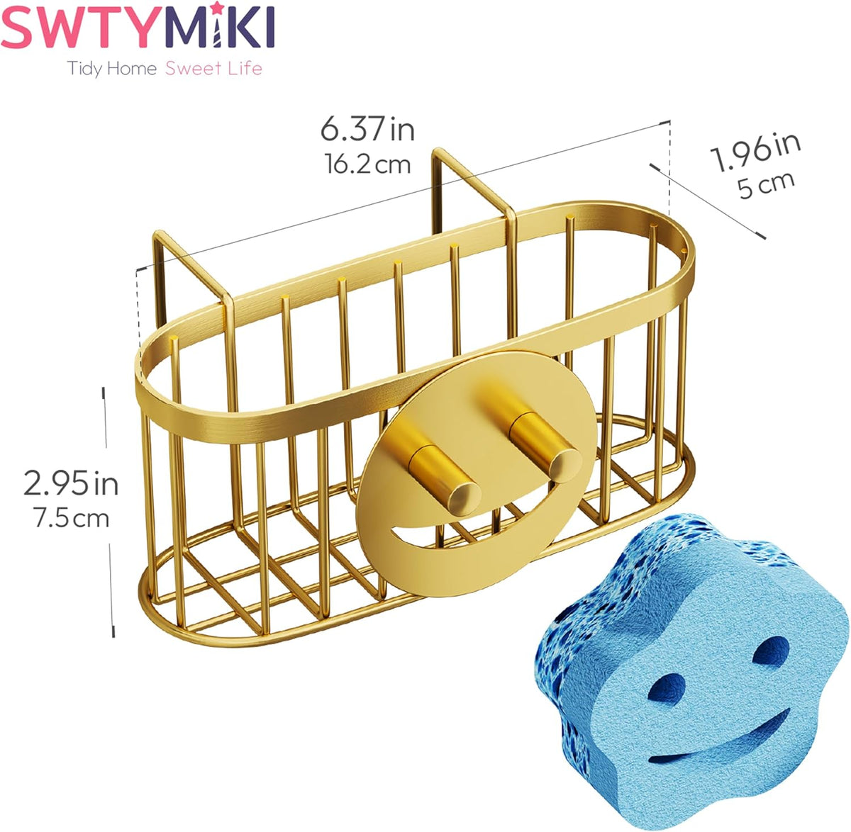 SWTYMIKI Sponge Holder for Kitchen Sink - Movable Kitchen Sink Caddy with M Shape Hook, Stainless Steel Hanging Sponges Caddy Organizer in Double Bowl Sinks Depth>3.15in, Middle Divider<1.5in, Black