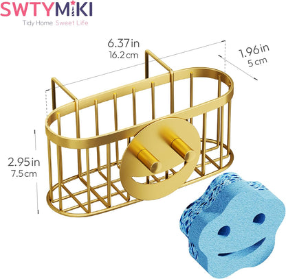 SWTYMIKI Sponge Holder for Kitchen Sink - Movable Kitchen Sink Caddy with M Shape Hook, Stainless Steel Hanging Sponges Caddy Organizer in Double Bowl Sinks Depth>3.15in, Middle Divider<1.5in, Black