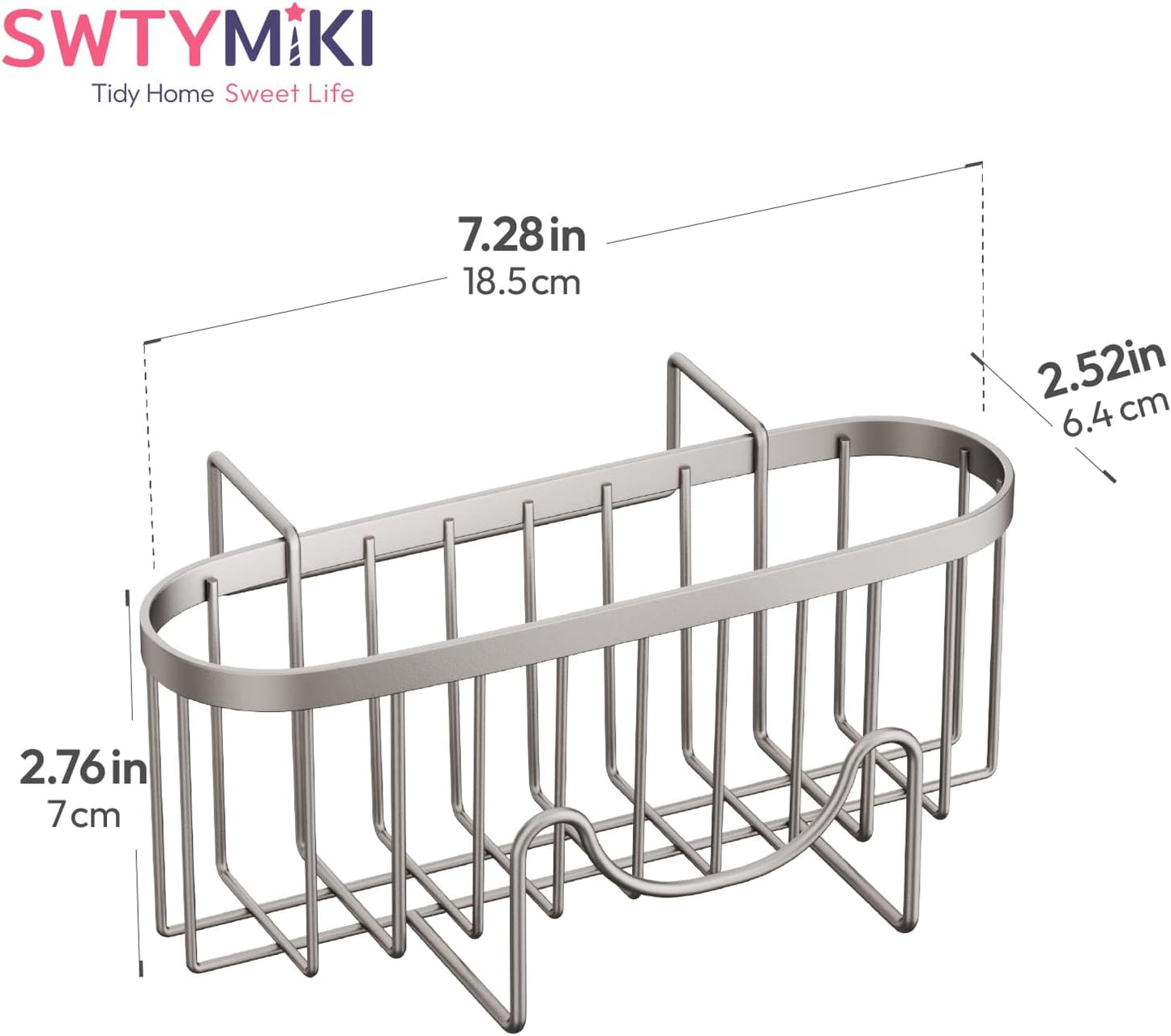 SWTYMIKI Sponge Holder for Kitchen Sink - Movable Kitchen Sink Caddy with M Shape Hook, Stainless Steel Hanging Sponges Caddy Organizer in Double Bowl Sinks Depth>3.15in, Middle Divider<1.5in, Black