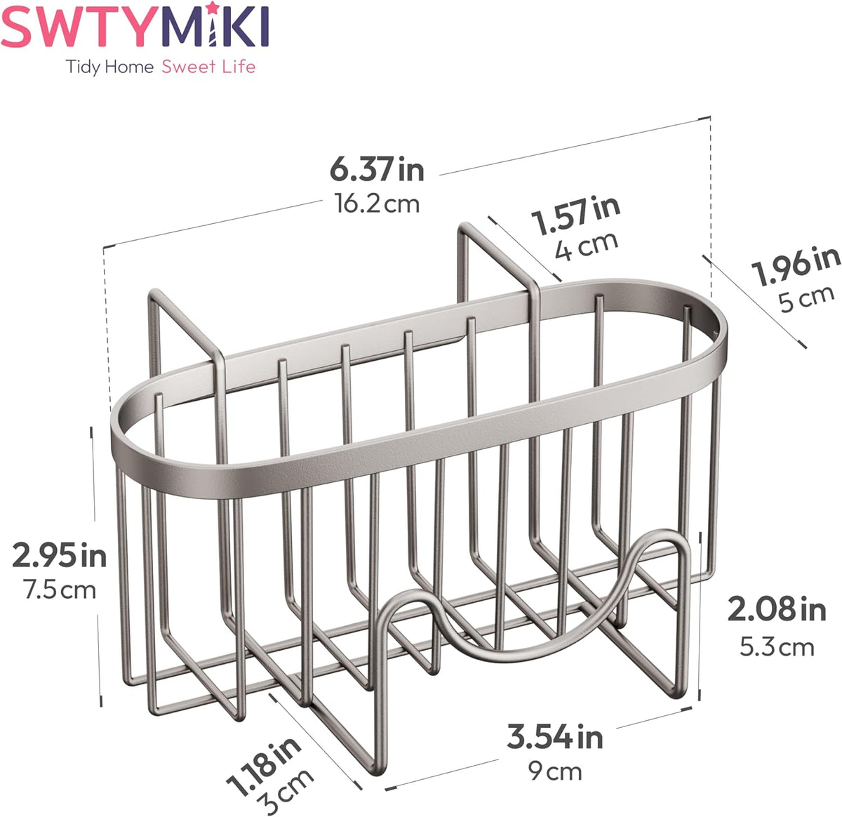 SWTYMIKI Sponge Holder for Kitchen Sink - Movable Kitchen Sink Caddy with M Shape Hook, Stainless Steel Hanging Sponges Caddy Organizer in Double Bowl Sinks Depth>3.15in, Middle Divider<1.5in, Black