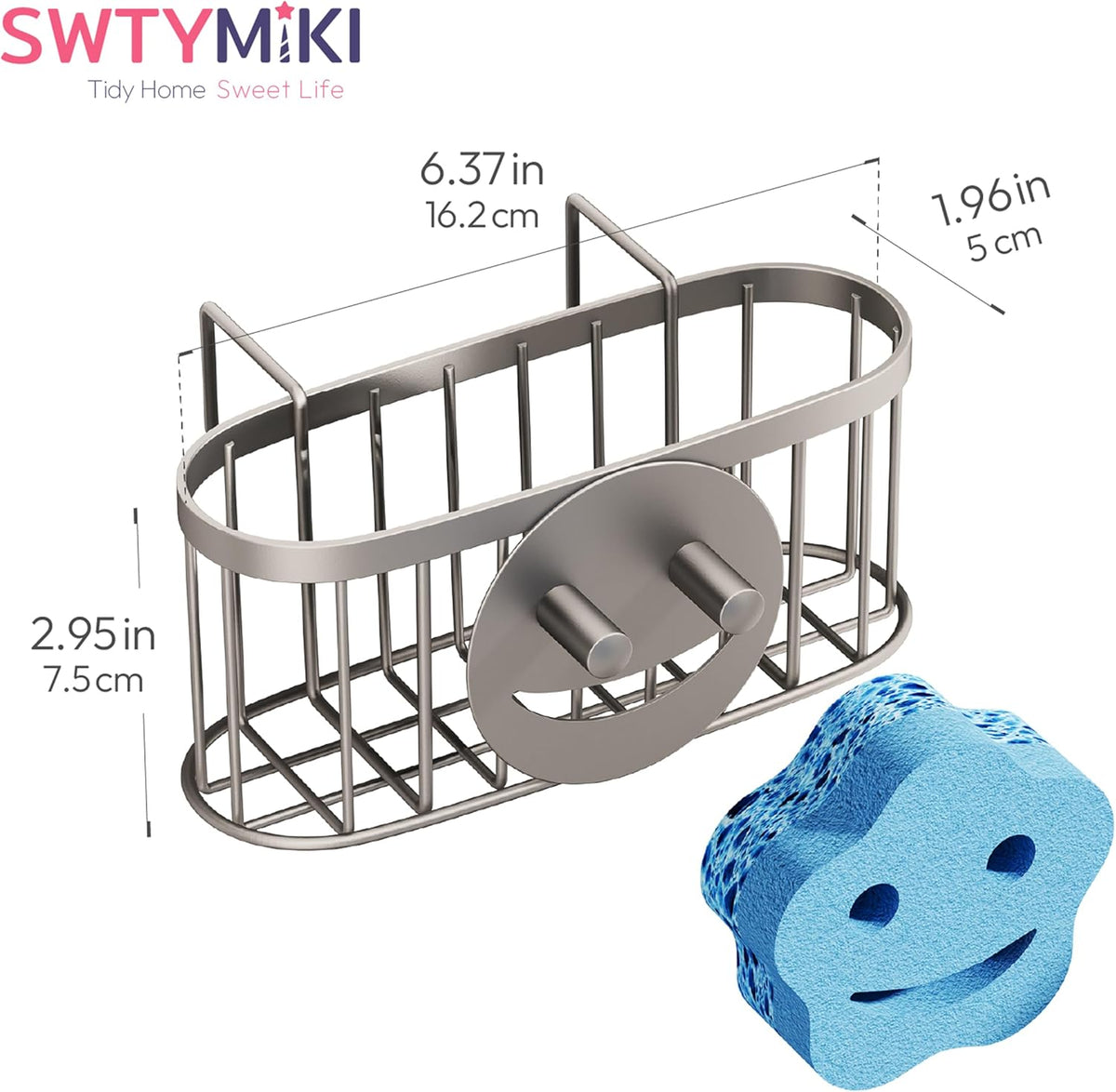 SWTYMIKI Sponge Holder for Kitchen Sink - Movable Kitchen Sink Caddy with M Shape Hook, Stainless Steel Hanging Sponges Caddy Organizer in Double Bowl Sinks Depth>3.15in, Middle Divider<1.5in, Black