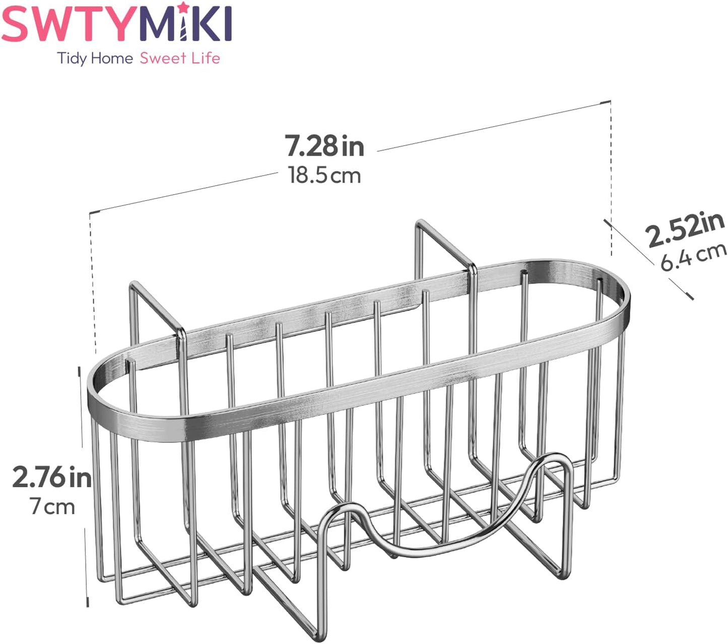 SWTYMIKI Sponge Holder for Kitchen Sink - Movable Kitchen Sink Caddy with M Shape Hook, Stainless Steel Hanging Sponges Caddy Organizer in Double Bowl Sinks Depth>3.15in, Middle Divider<1.5in, Black