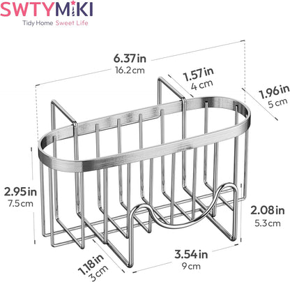 SWTYMIKI Sponge Holder for Kitchen Sink - Movable Kitchen Sink Caddy with M Shape Hook, Stainless Steel Hanging Sponges Caddy Organizer in Double Bowl Sinks Depth>3.15in, Middle Divider<1.5in, Black