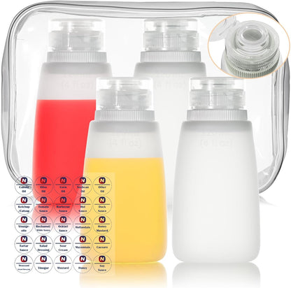 Condiment Squeeze Bottles for Ketchup Hot Sauce Liquids Oil with Caps for Condensed Milk and Mustard Salad Dressing Dispenser Silicone Bottles (Translucent, 4 oz * 4 Pack)