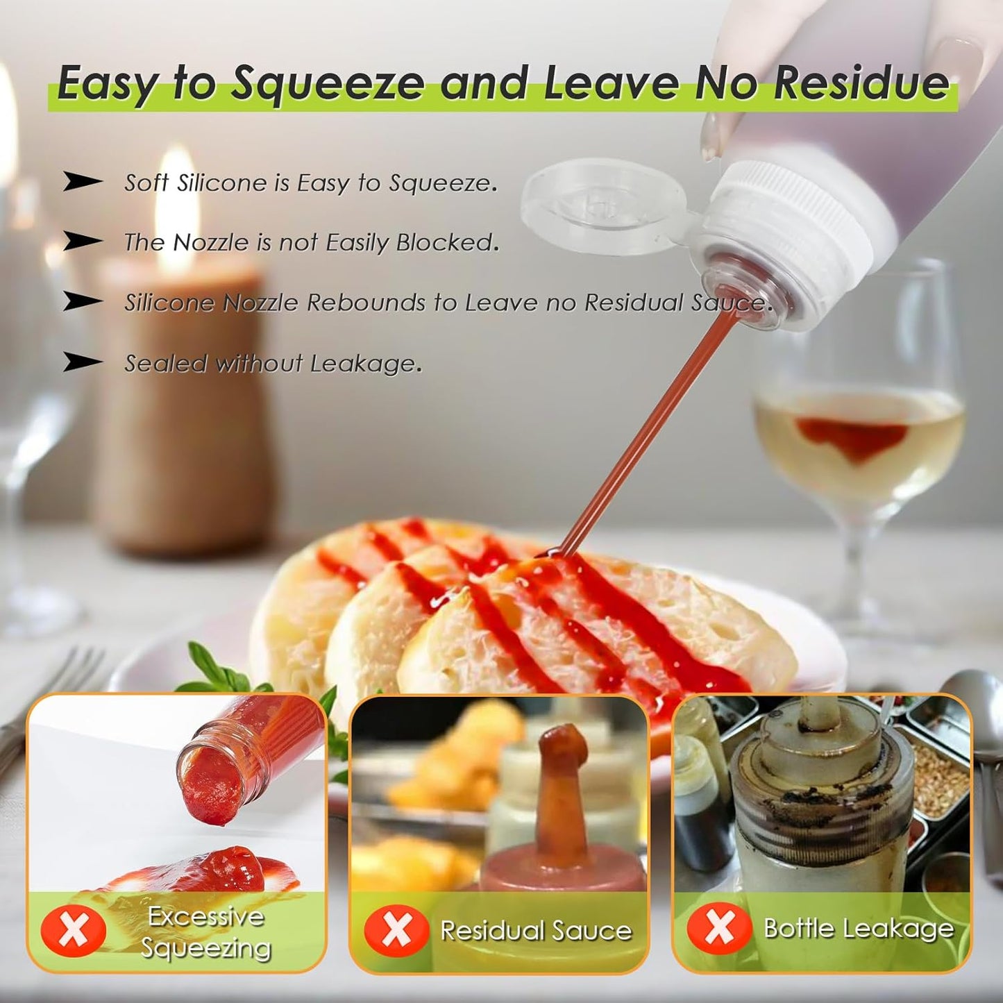 Condiment Squeeze Bottles for Ketchup Hot Sauce Liquids Oil with Caps for Condensed Milk and Mustard Salad Dressing Dispenser Silicone Bottles (Translucent, 4 oz * 4 Pack)