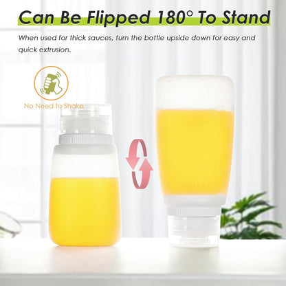 Condiment Squeeze Bottles for Ketchup Hot Sauce Liquids Oil with Caps for Condensed Milk and Mustard Salad Dressing Dispenser Silicone Bottles (Translucent, 4 oz * 4 Pack)