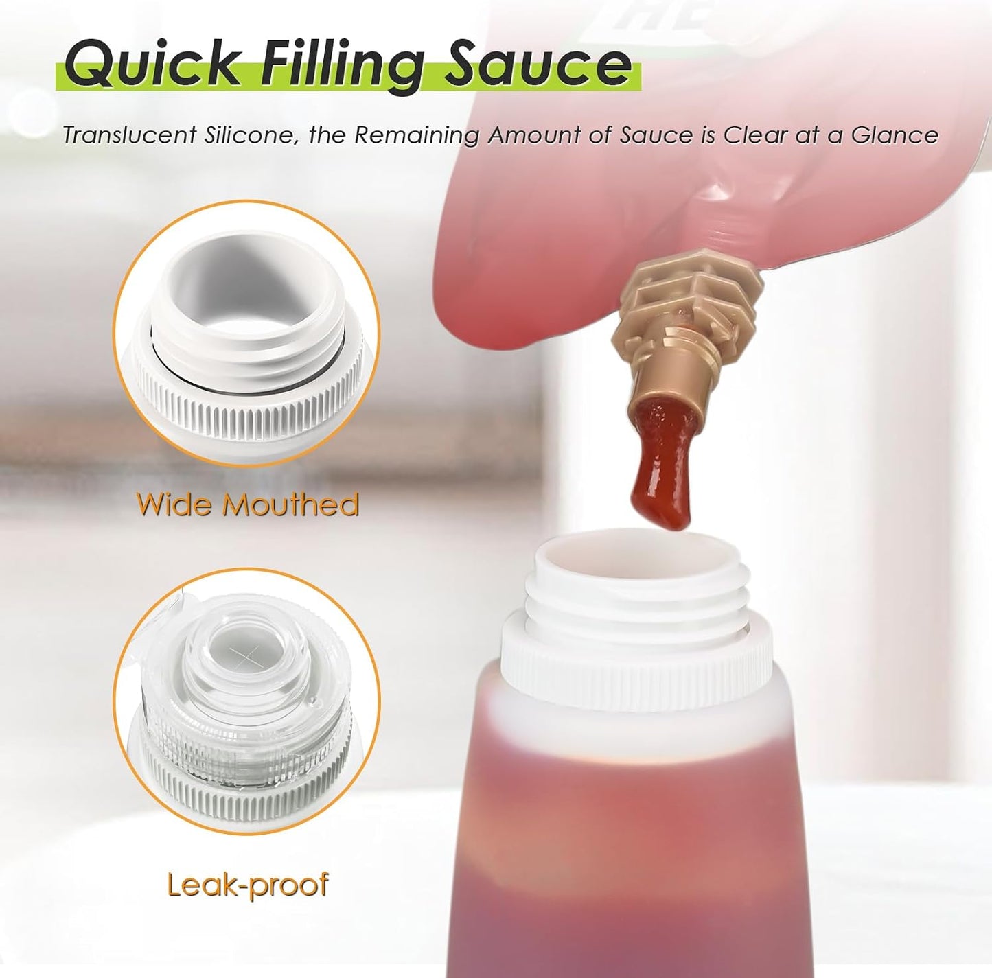 Condiment Squeeze Bottles for Ketchup Hot Sauce Liquids Oil with Caps for Condensed Milk and Mustard Salad Dressing Dispenser Silicone Bottles (Translucent, 4 oz * 4 Pack)