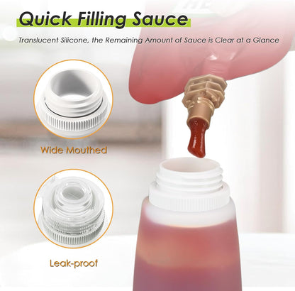 Condiment Squeeze Bottles for Ketchup Hot Sauce Liquids Oil with Caps for Condensed Milk and Mustard Salad Dressing Dispenser Silicone Bottles (Translucent, 4 oz * 4 Pack)