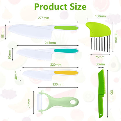 Montessori Kitchen Tools,6Pieces Knives for Kids Nylon Kids Safe Cooking Knives Serrated Edges,Y Peeler For Cooking and Cutting Fruit,Suitable for Children and Beginners