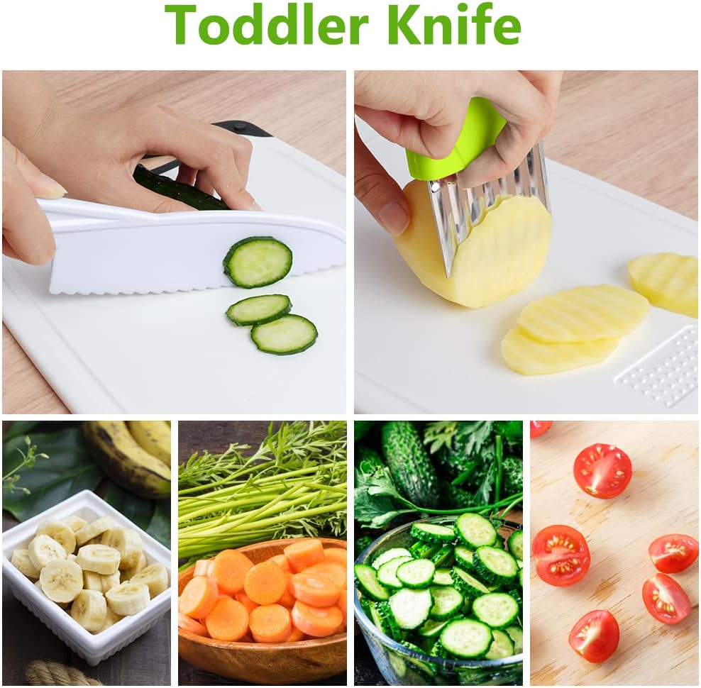 Montessori Kitchen Tools,6Pieces Knives for Kids Nylon Kids Safe Cooking Knives Serrated Edges,Y Peeler For Cooking and Cutting Fruit,Suitable for Children and Beginners