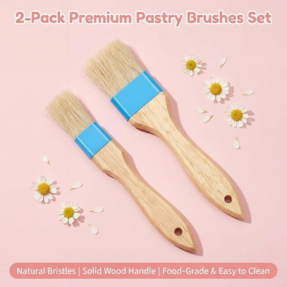 Food Brushes Heat Resistant Wooden Handle Pastry Brushes for Baking BBQ Brush Pastry Basting Brush for Cooking Butter Egg Wash Glazing Oil Sauce (1/1.5-2PCS)