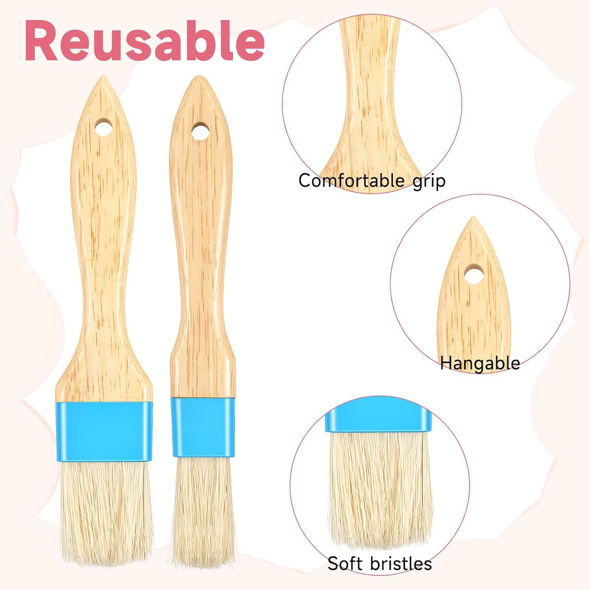Food Brushes Heat Resistant Wooden Handle Pastry Brushes for Baking BBQ Brush Pastry Basting Brush for Cooking Butter Egg Wash Glazing Oil Sauce (1/1.5-2PCS)