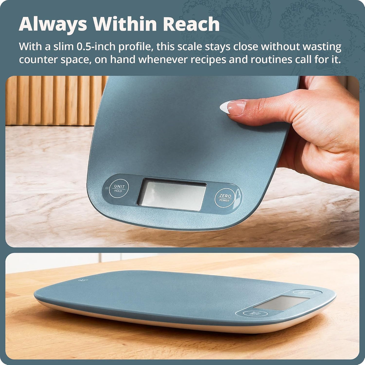 Food Scale, Slim & Compact Build, 1g Precision (Ash Gray)