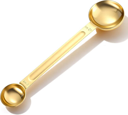 Double Sided Measuring Spoon, Stainless Steel Coffee Measuring Tablespoon 1 Tsp (5ml) & 1 Tbsp (15ml) Dual-Measure Long-Handle Spoons for Tea Sugar Coffee Baking Precise Measurements(Gold)
