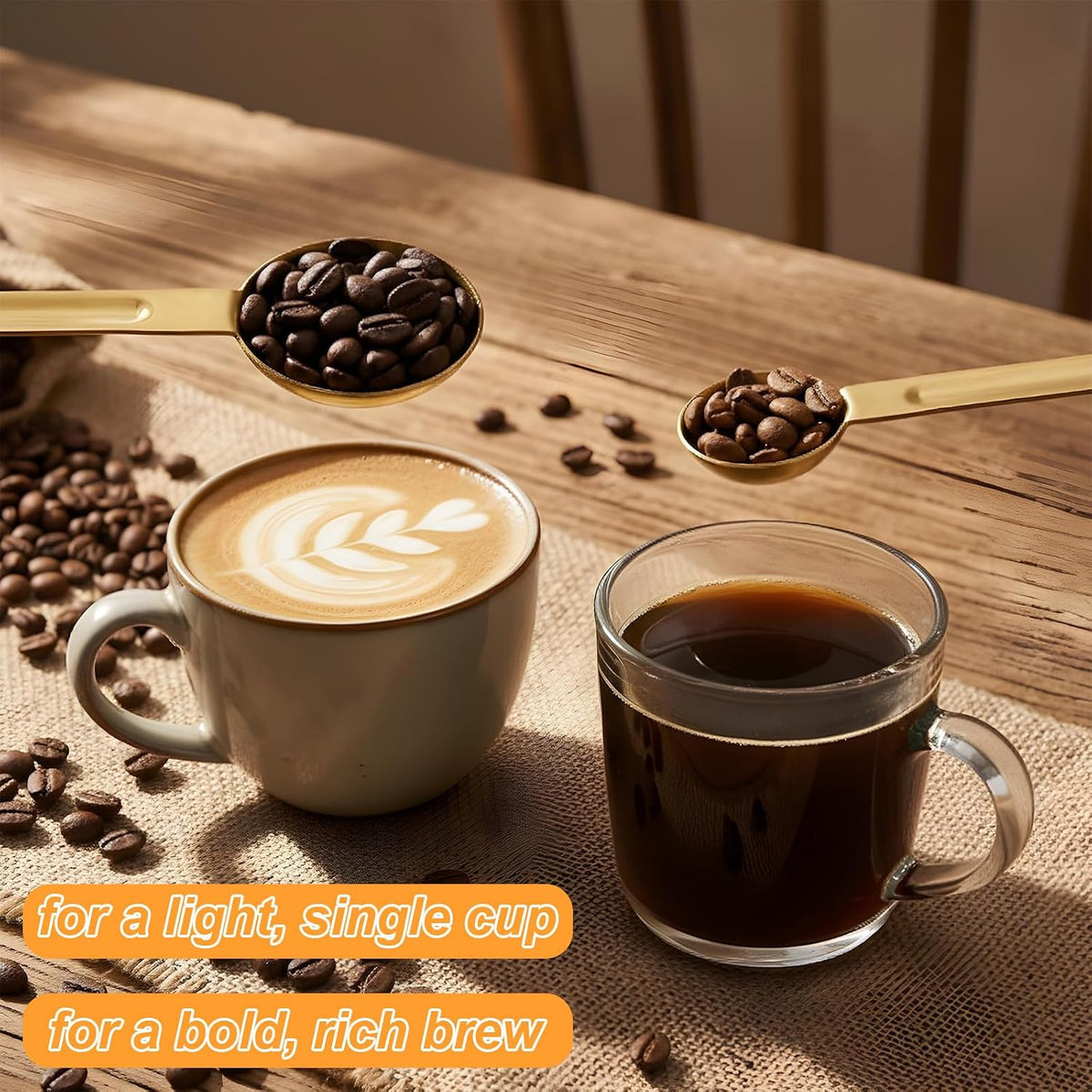 Double Sided Measuring Spoon, Stainless Steel Coffee Measuring Tablespoon 1 Tsp (5ml) & 1 Tbsp (15ml) Dual-Measure Long-Handle Spoons for Tea Sugar Coffee Baking Precise Measurements(Gold)
