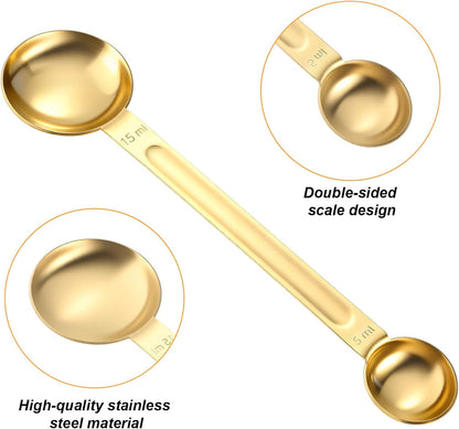 Double Sided Measuring Spoon, Stainless Steel Coffee Measuring Tablespoon 1 Tsp (5ml) & 1 Tbsp (15ml) Dual-Measure Long-Handle Spoons for Tea Sugar Coffee Baking Precise Measurements(Gold)