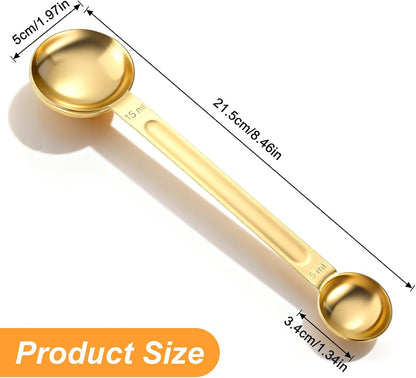 Double Sided Measuring Spoon, Stainless Steel Coffee Measuring Tablespoon 1 Tsp (5ml) & 1 Tbsp (15ml) Dual-Measure Long-Handle Spoons for Tea Sugar Coffee Baking Precise Measurements(Gold)