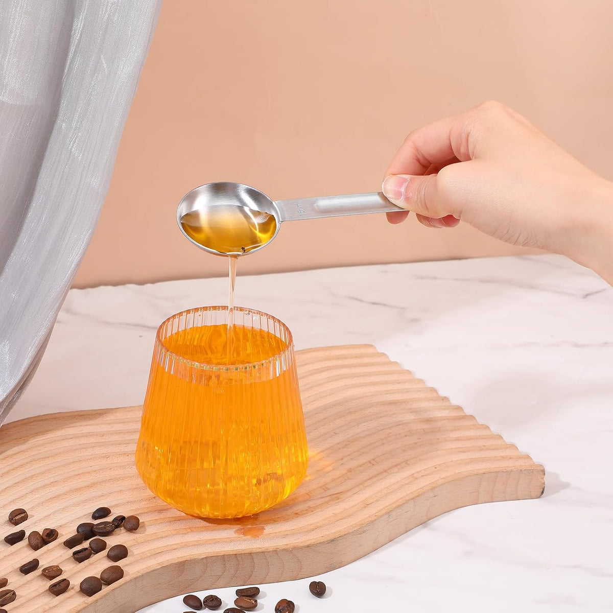 Double Sided Measuring Spoon, Stainless Steel Coffee Measuring Tablespoon 1 Tsp (5ml) & 1 Tbsp (15ml) Dual-Measure Long-Handle Spoons for Tea Sugar Coffee Baking Precise Measurements(Gold)