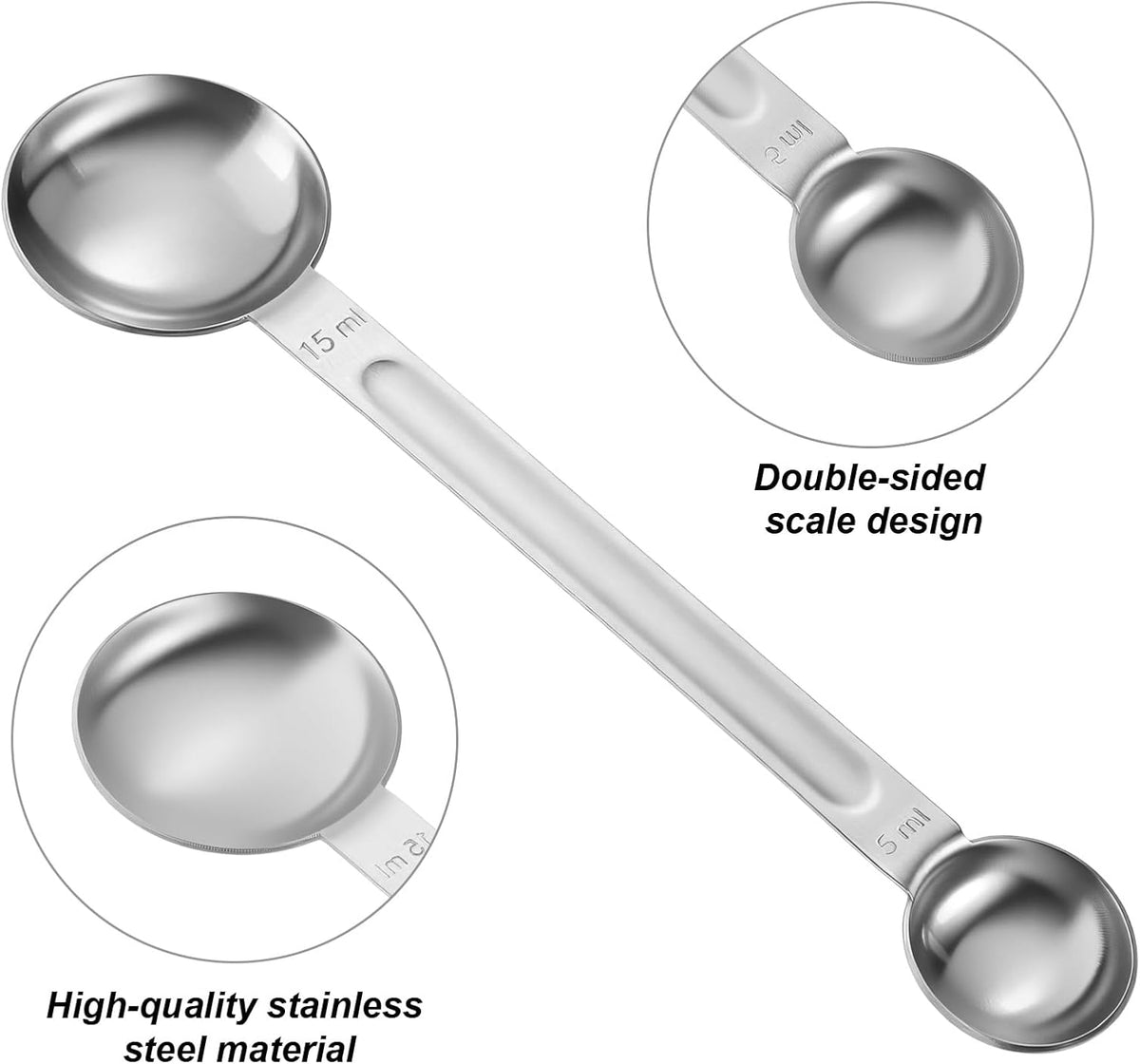 Double Sided Measuring Spoon, Stainless Steel Coffee Measuring Tablespoon 1 Tsp (5ml) & 1 Tbsp (15ml) Dual-Measure Long-Handle Spoons for Tea Sugar Coffee Baking Precise Measurements(Gold)