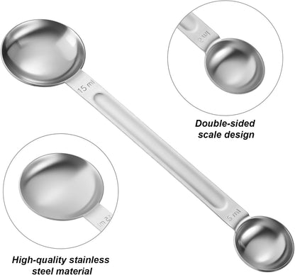 Double Sided Measuring Spoon, Stainless Steel Coffee Measuring Tablespoon 1 Tsp (5ml) & 1 Tbsp (15ml) Dual-Measure Long-Handle Spoons for Tea Sugar Coffee Baking Precise Measurements(Gold)
