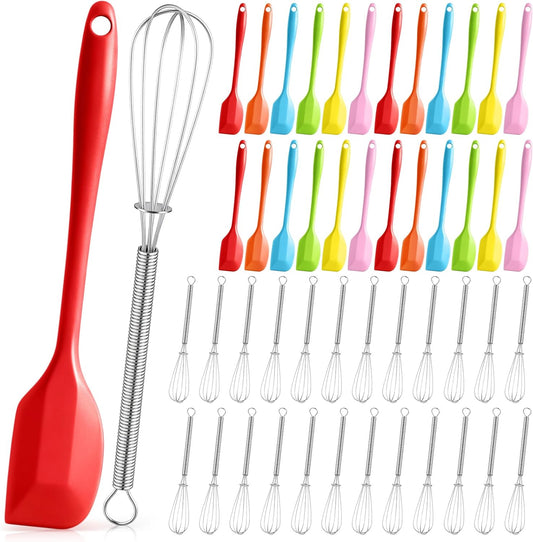 24 Set Small Wire Whisk and Silicone Spatula Set Bulk for Cooking 7 Inch Mini Whisks Spatula Non Stick Flexible Kitchen Baking Tool Cookware for Cooking Party Favors Gift Supplies
