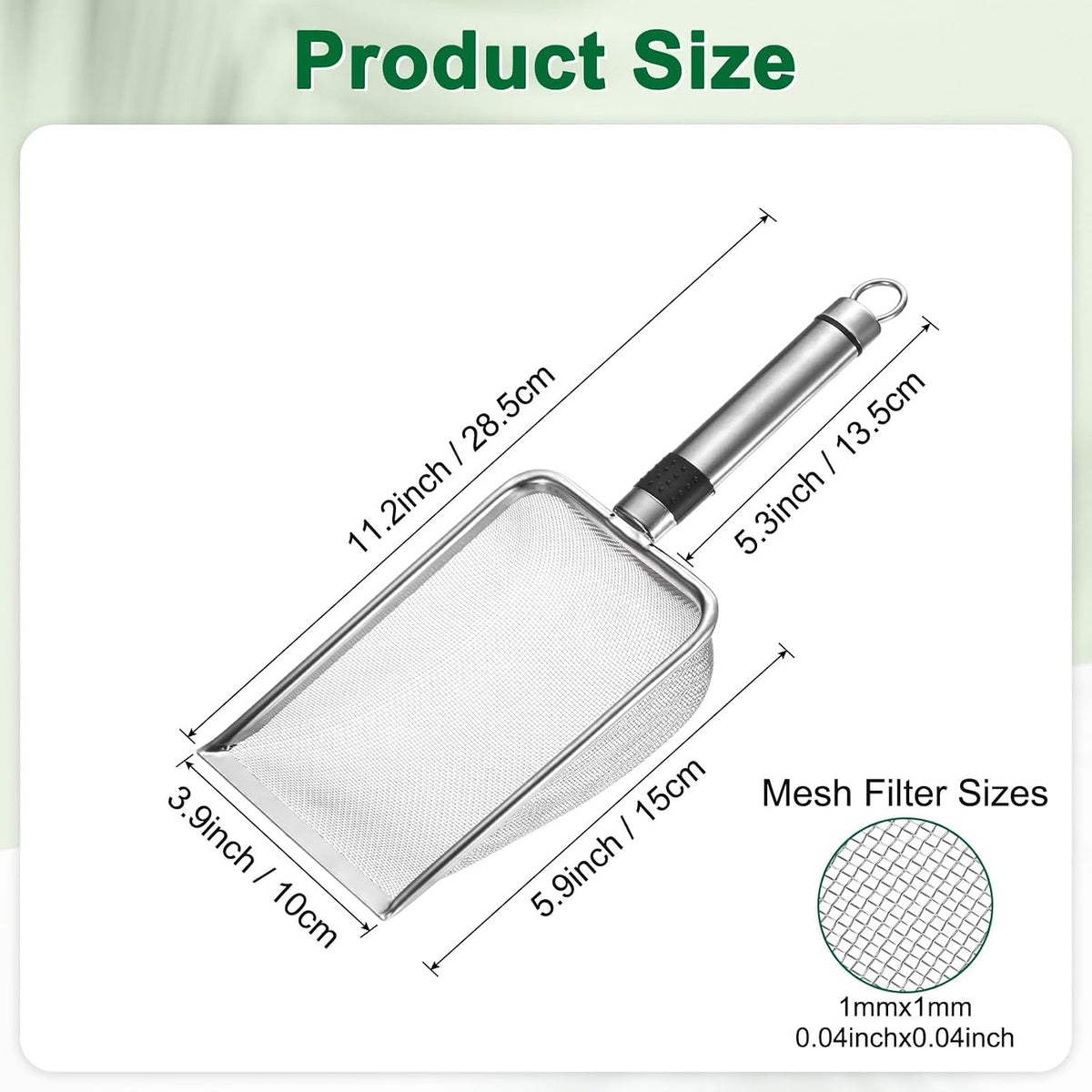 1-Pack Gardening Soil Sifter, 1 mm Mesh Stainless Steel Sand Soil Compost Sieve with Stainless Steel Handle for Sand/Dirt/Rock Compost [Silver Tone]