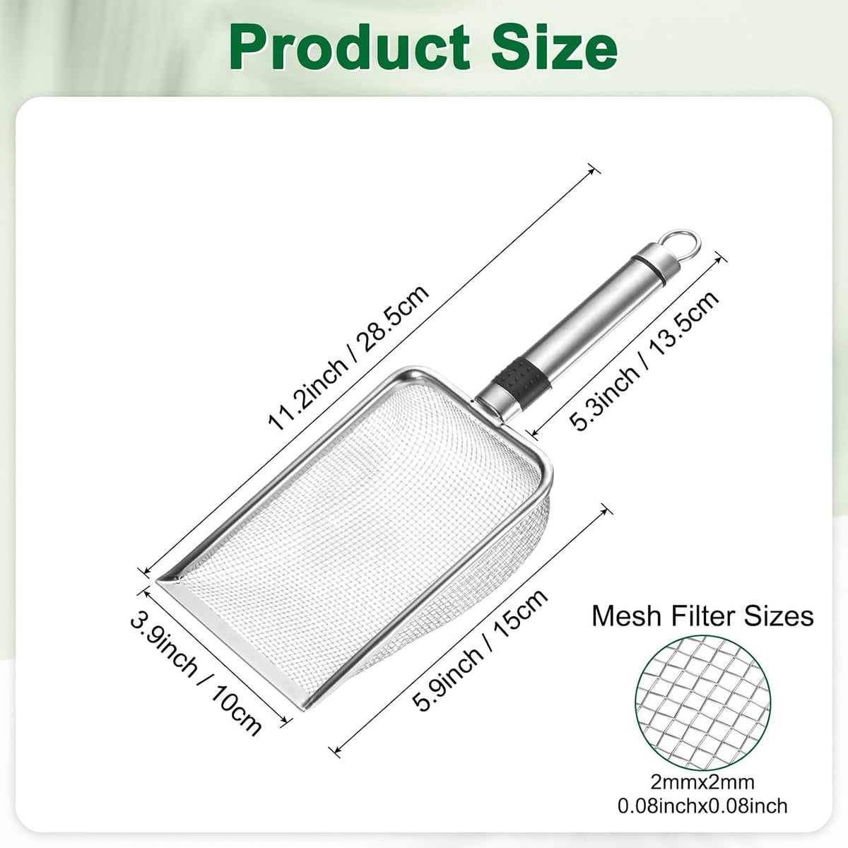 1-Pack Gardening Soil Sifter, 1 mm Mesh Stainless Steel Sand Soil Compost Sieve with Stainless Steel Handle for Sand/Dirt/Rock Compost [Silver Tone]