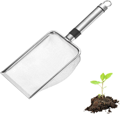 1-Pack Gardening Soil Sifter, 1 mm Mesh Stainless Steel Sand Soil Compost Sieve with Stainless Steel Handle for Sand/Dirt/Rock Compost [Silver Tone]