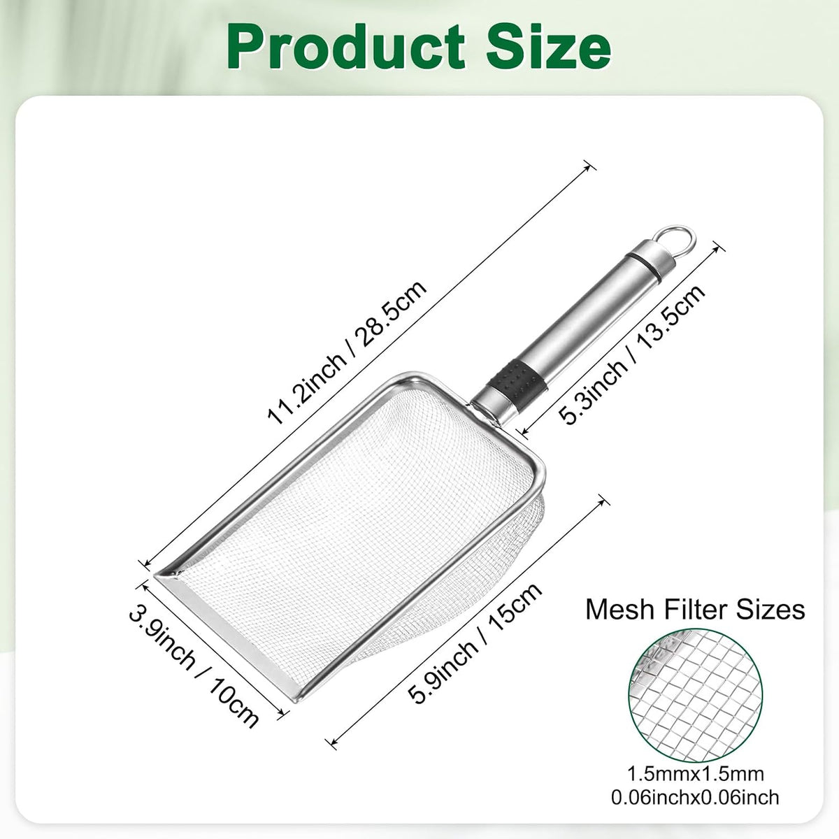 1-Pack Gardening Soil Sifter, 1 mm Mesh Stainless Steel Sand Soil Compost Sieve with Stainless Steel Handle for Sand/Dirt/Rock Compost [Silver Tone]