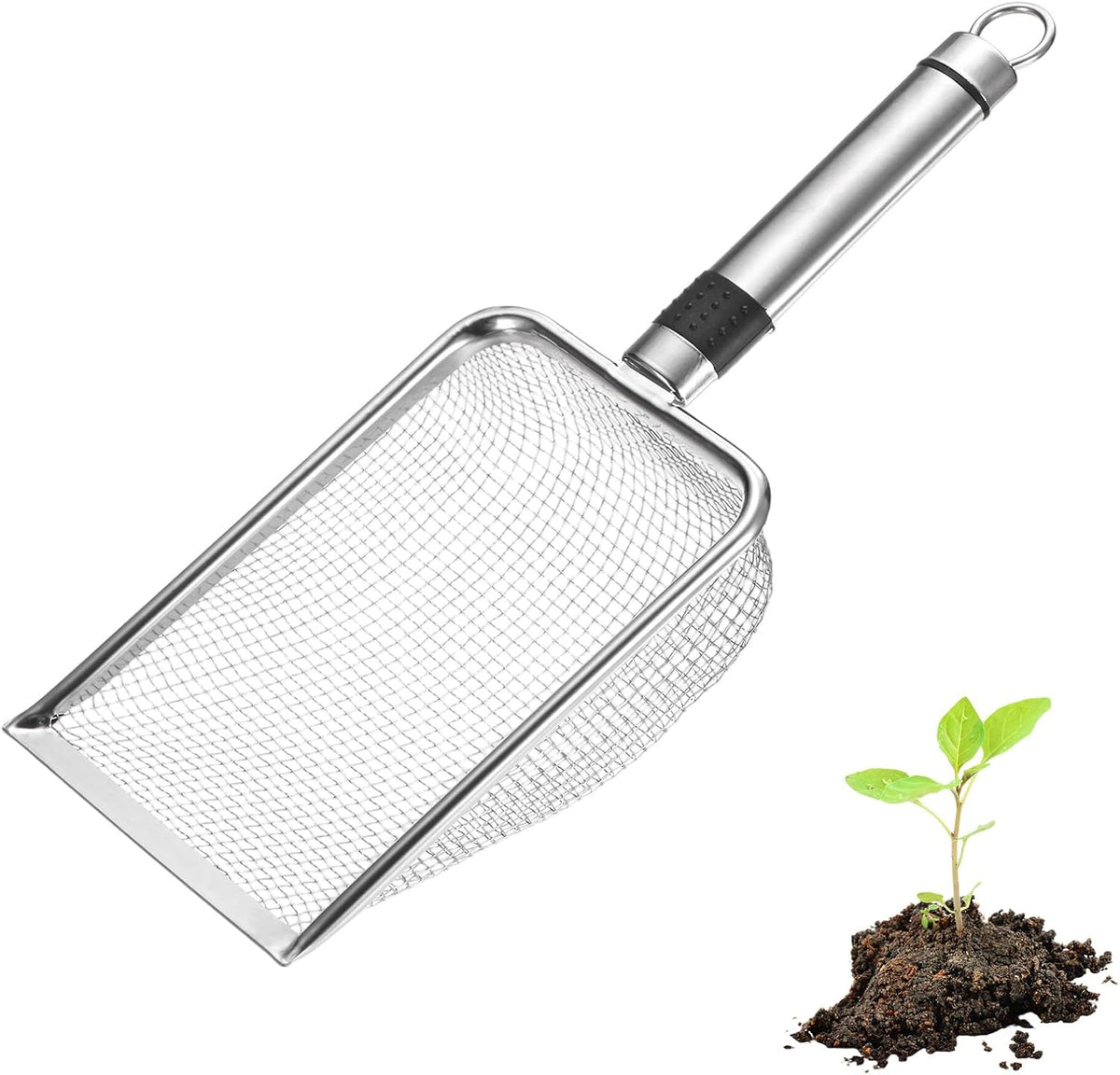 1-Pack Gardening Soil Sifter, 1 mm Mesh Stainless Steel Sand Soil Compost Sieve with Stainless Steel Handle for Sand/Dirt/Rock Compost [Silver Tone]