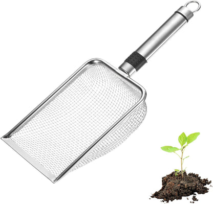 1-Pack Gardening Soil Sifter, 1 mm Mesh Stainless Steel Sand Soil Compost Sieve with Stainless Steel Handle for Sand/Dirt/Rock Compost [Silver Tone]