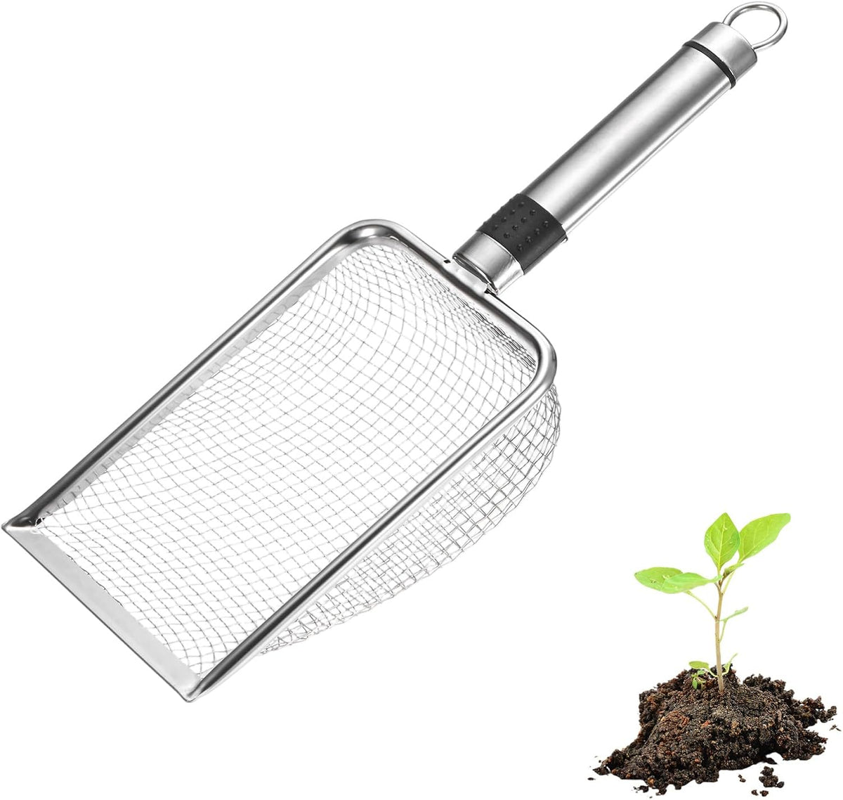 1-Pack Gardening Soil Sifter, 1 mm Mesh Stainless Steel Sand Soil Compost Sieve with Stainless Steel Handle for Sand/Dirt/Rock Compost [Silver Tone]