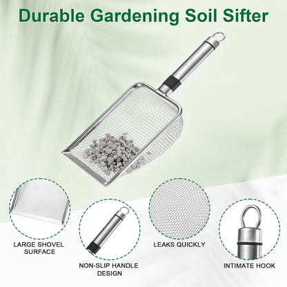 1-Pack Gardening Soil Sifter, 1 mm Mesh Stainless Steel Sand Soil Compost Sieve with Stainless Steel Handle for Sand/Dirt/Rock Compost [Silver Tone]