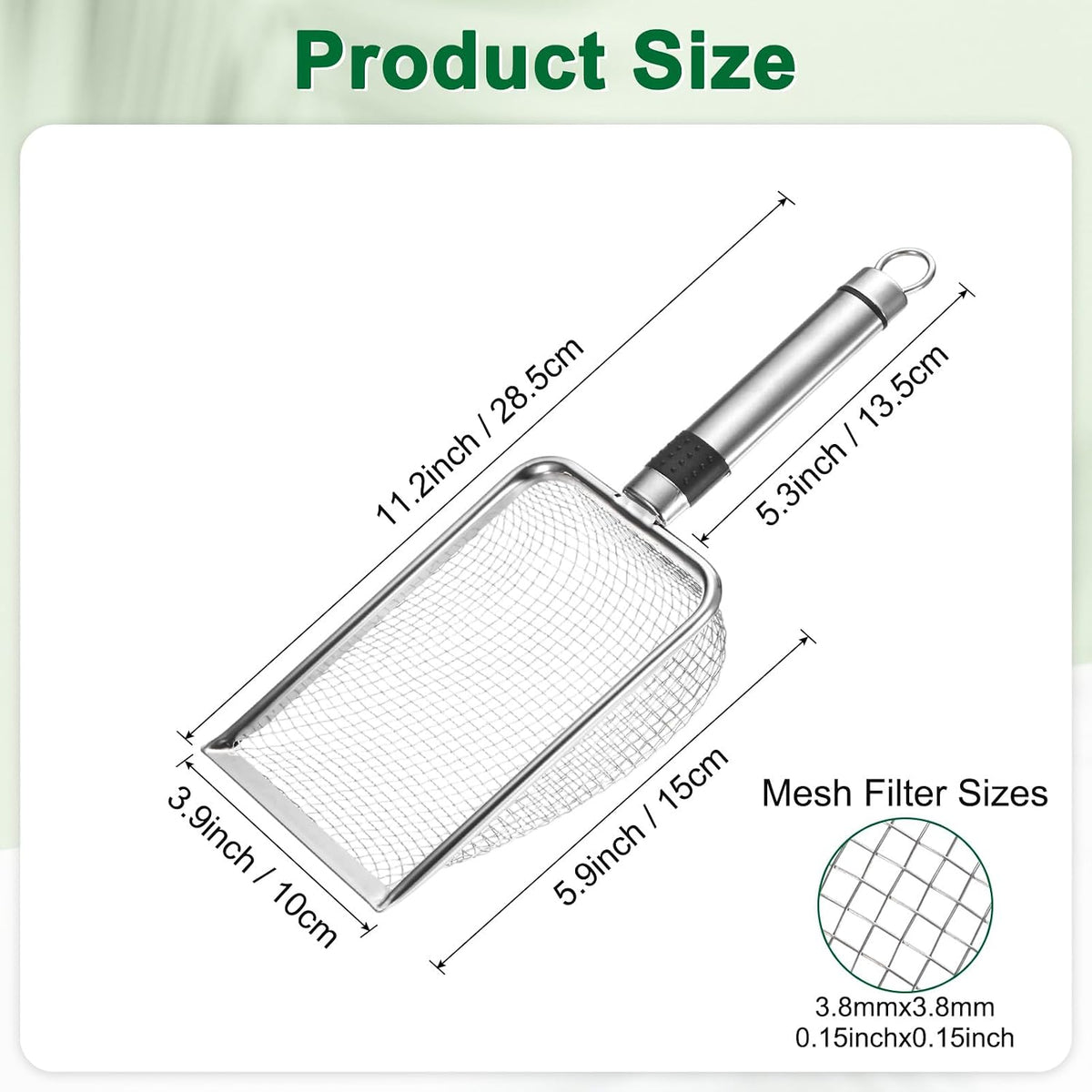 1-Pack Gardening Soil Sifter, 1 mm Mesh Stainless Steel Sand Soil Compost Sieve with Stainless Steel Handle for Sand/Dirt/Rock Compost [Silver Tone]