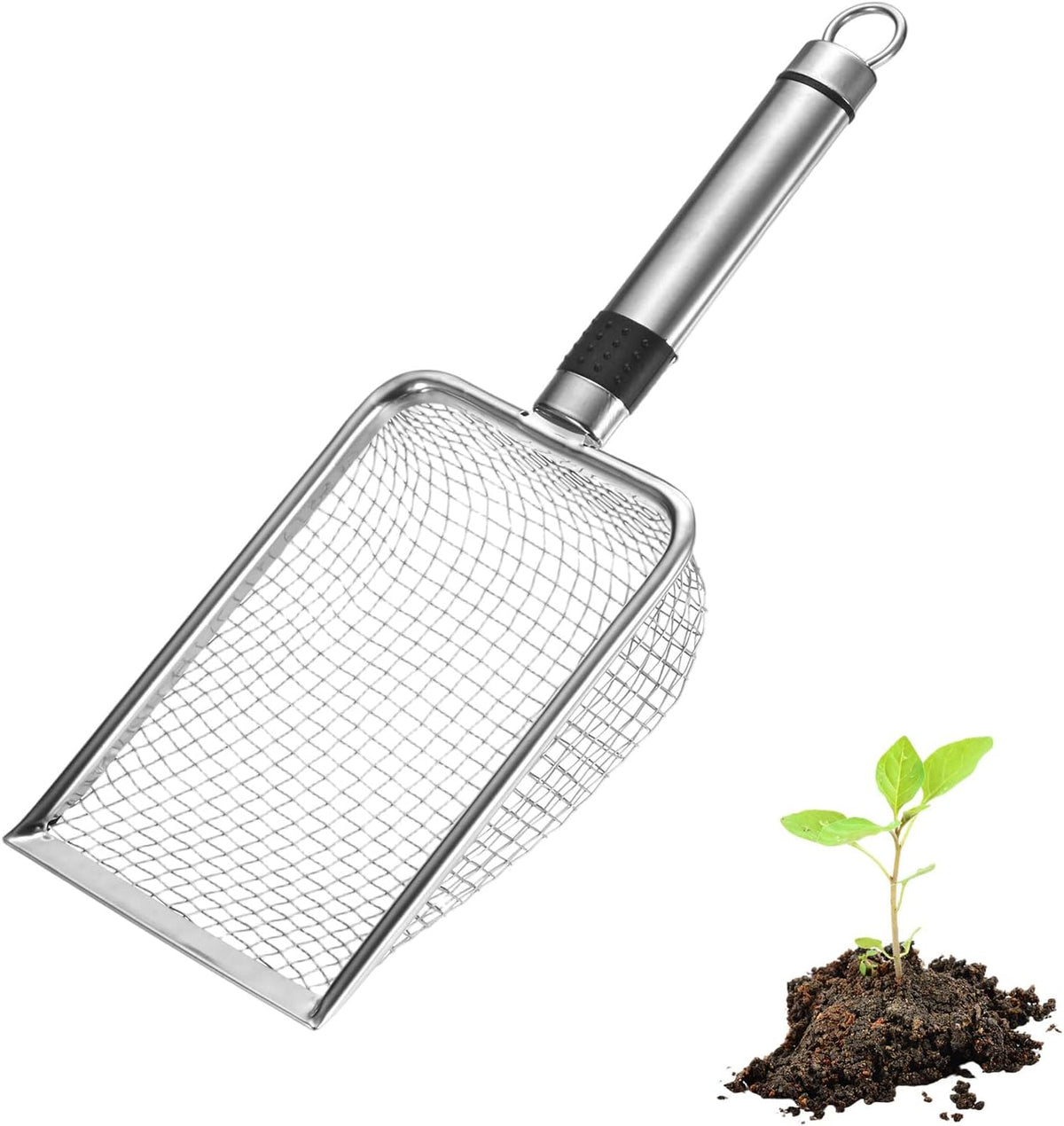1-Pack Gardening Soil Sifter, 1 mm Mesh Stainless Steel Sand Soil Compost Sieve with Stainless Steel Handle for Sand/Dirt/Rock Compost [Silver Tone]