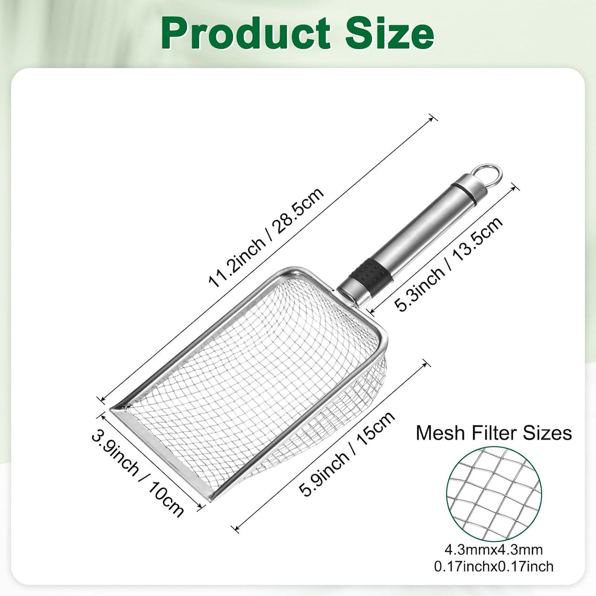 1-Pack Gardening Soil Sifter, 1 mm Mesh Stainless Steel Sand Soil Compost Sieve with Stainless Steel Handle for Sand/Dirt/Rock Compost [Silver Tone]