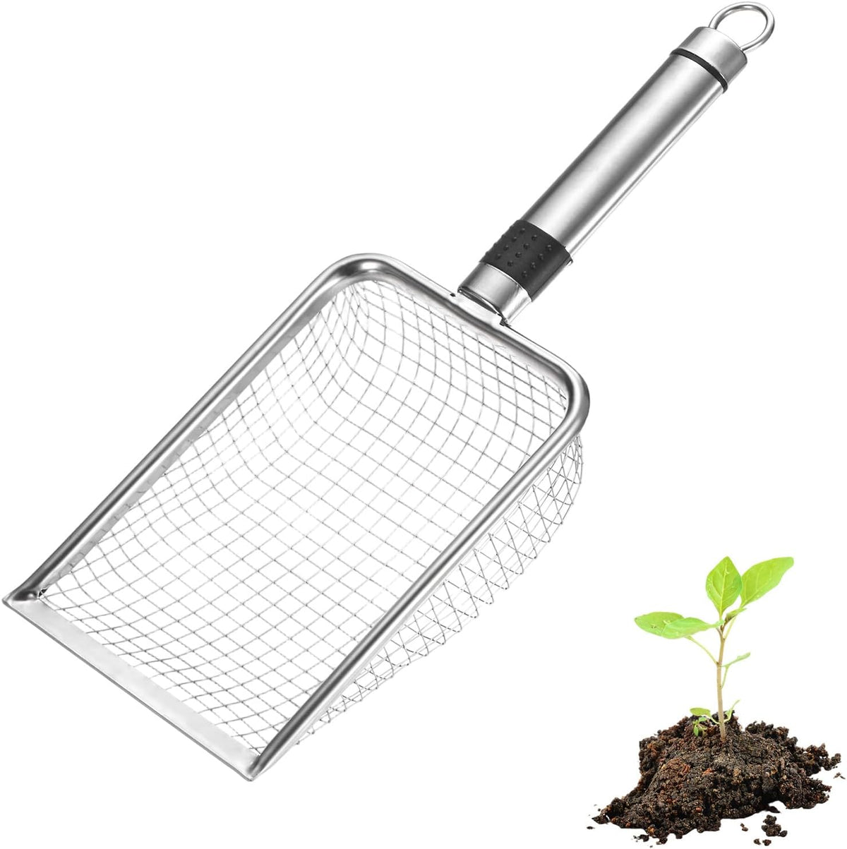 1-Pack Gardening Soil Sifter, 1 mm Mesh Stainless Steel Sand Soil Compost Sieve with Stainless Steel Handle for Sand/Dirt/Rock Compost [Silver Tone]