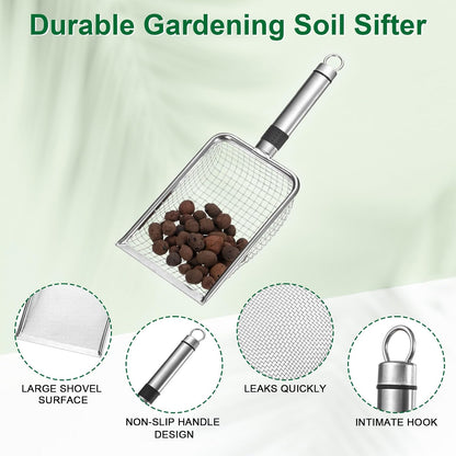 1-Pack Gardening Soil Sifter, 1 mm Mesh Stainless Steel Sand Soil Compost Sieve with Stainless Steel Handle for Sand/Dirt/Rock Compost [Silver Tone]