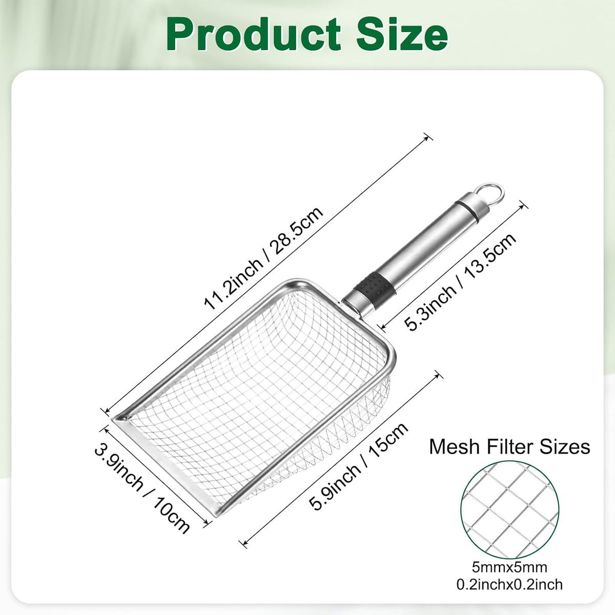 1-Pack Gardening Soil Sifter, 1 mm Mesh Stainless Steel Sand Soil Compost Sieve with Stainless Steel Handle for Sand/Dirt/Rock Compost [Silver Tone]