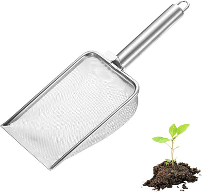 1-Pack Gardening Soil Sifter, 1 mm Mesh Stainless Steel Sand Soil Compost Sieve with Stainless Steel Handle for Sand/Dirt/Rock Compost [Silver Tone]